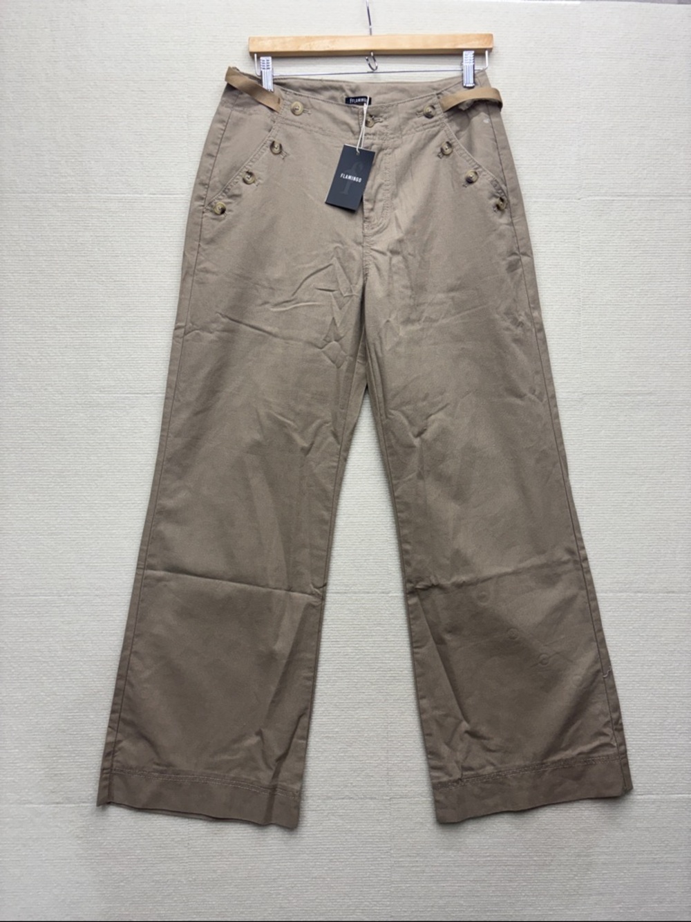 Flamingo | Wide-Leg Chino Pants in Khaki linen blend medium